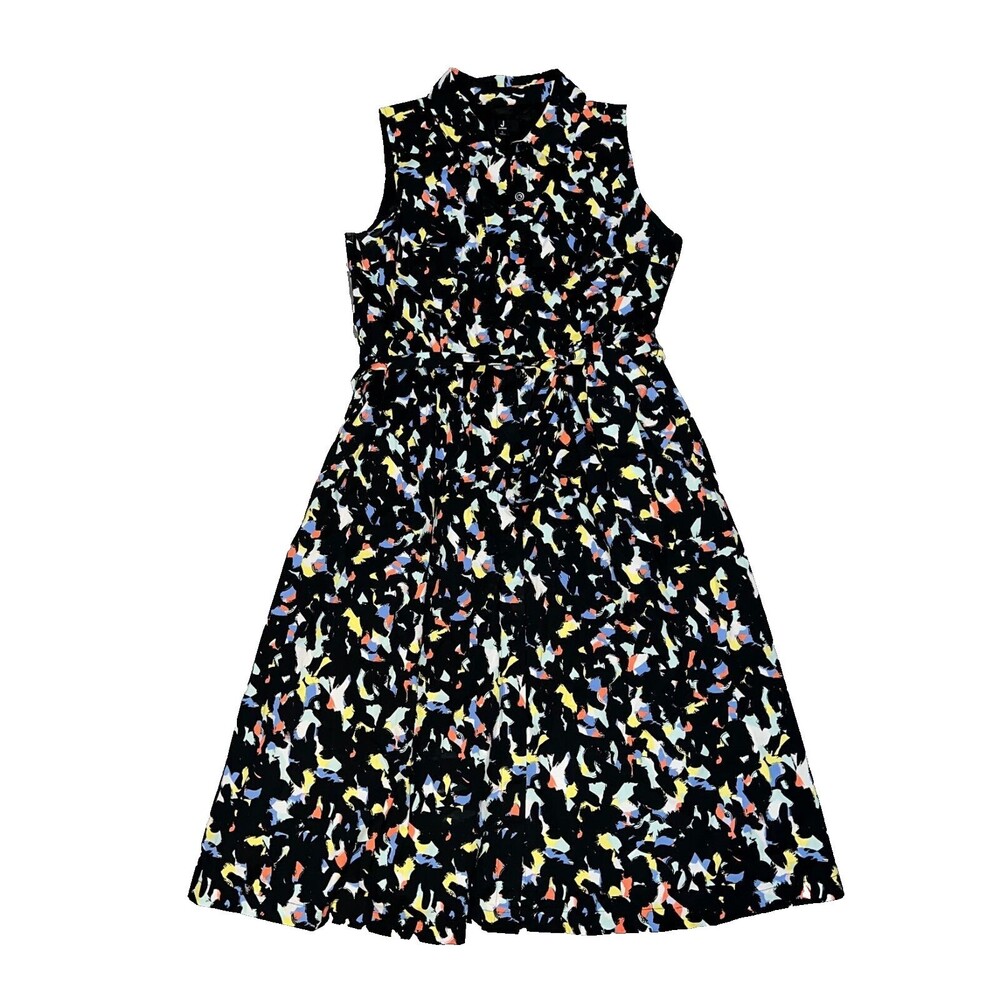 Jason Wu Novelty Belted A-Line Printed Shirt Dress Black Confetti Size S
